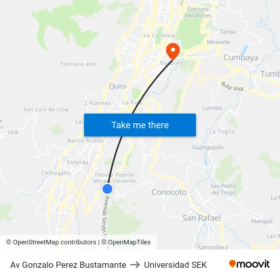 Av Gonzalo Perez Bustamante to Universidad SEK map