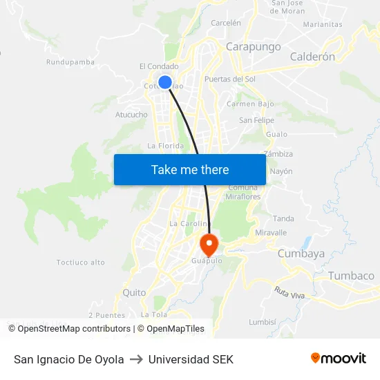 San Ignacio De Oyola to Universidad SEK map