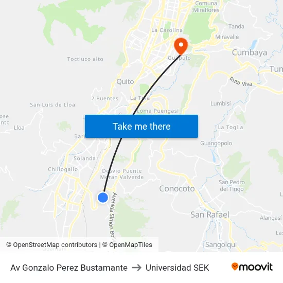 Av Gonzalo Perez Bustamante to Universidad SEK map