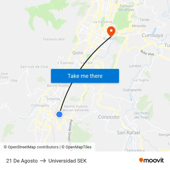 21 De Agosto to Universidad SEK map