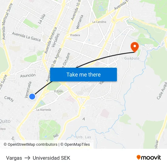 Vargas to Universidad SEK map