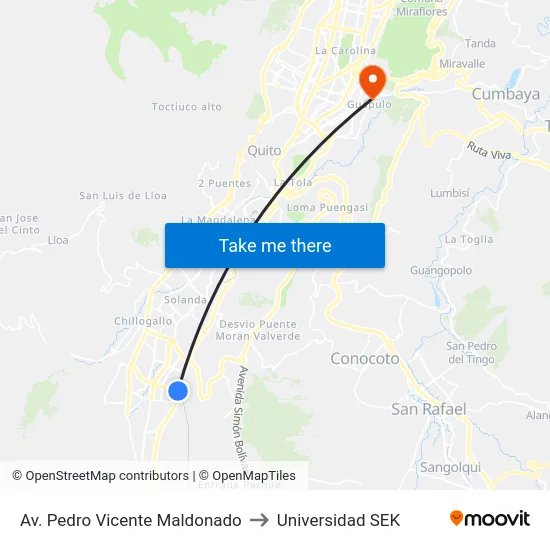 Av. Pedro Vicente Maldonado to Universidad SEK map