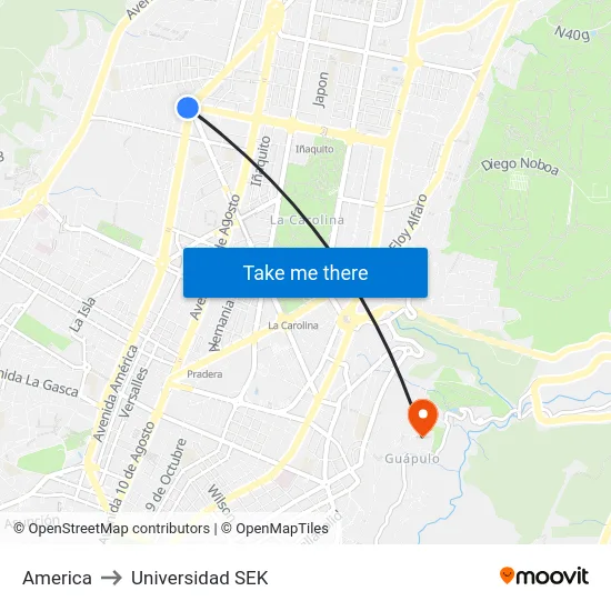 America to Universidad SEK map