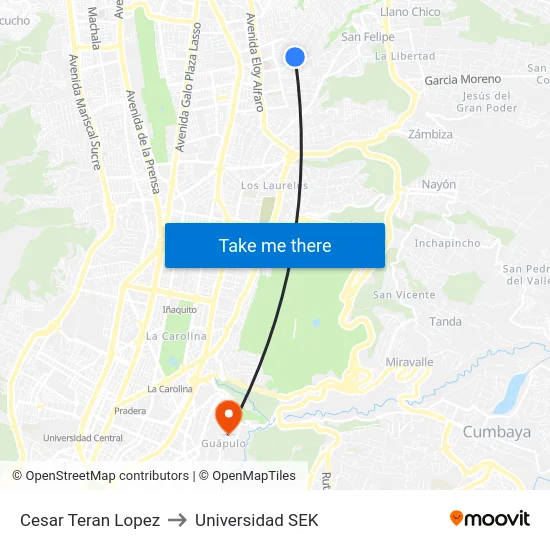 Cesar Teran Lopez to Universidad SEK map
