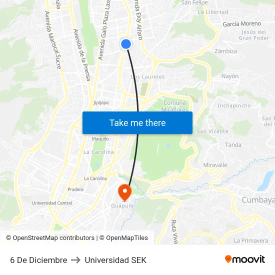 6 De Diciembre to Universidad SEK map