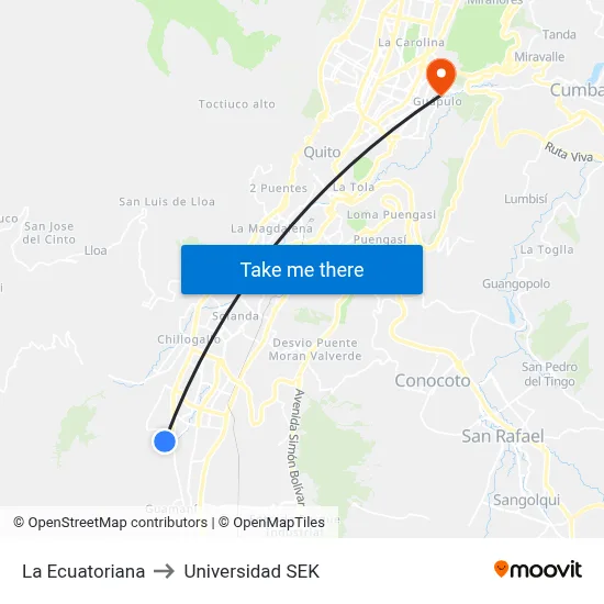 La Ecuatoriana to Universidad SEK map