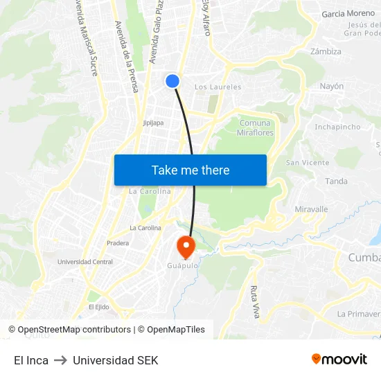 El Inca to Universidad SEK map