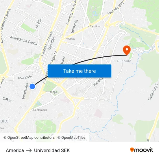 America to Universidad SEK map
