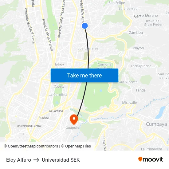 Eloy Alfaro to Universidad SEK map