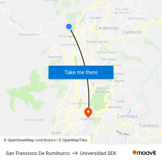 San Francisco De Rumihurco to Universidad SEK map