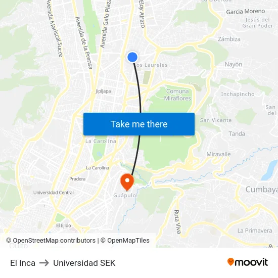 El Inca to Universidad SEK map