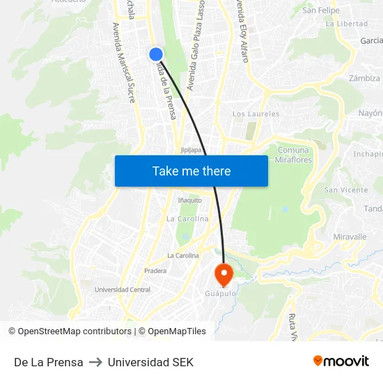 De La Prensa to Universidad SEK map