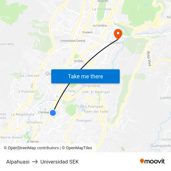 Alpahuasi to Universidad SEK map