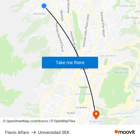 Flavio Alfaro to Universidad SEK map