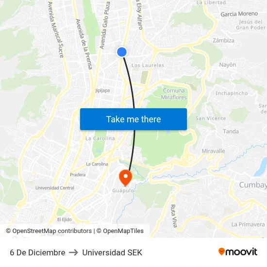 6 De Diciembre to Universidad SEK map