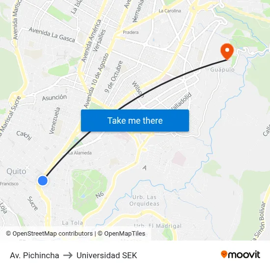 Av. Pichincha to Universidad SEK map