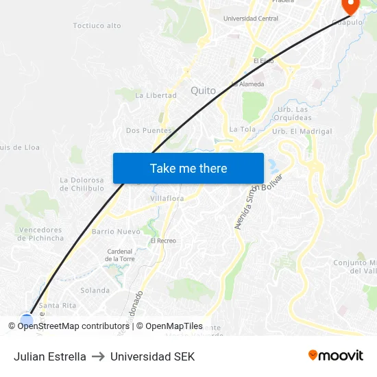 Julian Estrella to Universidad SEK map