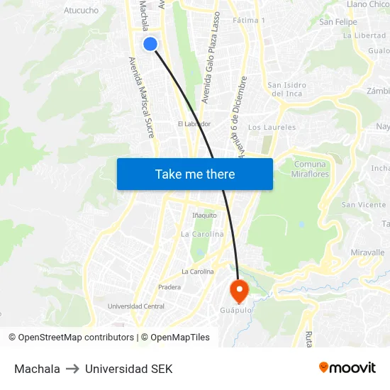 Machala to Universidad SEK map