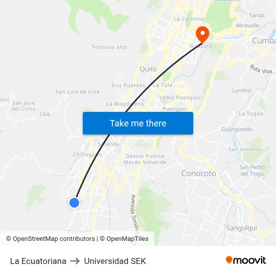 La Ecuatoriana to Universidad SEK map