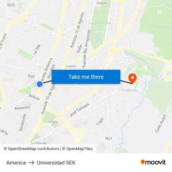 America to Universidad SEK map