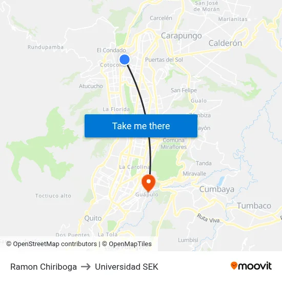 Ramon Chiriboga to Universidad SEK map