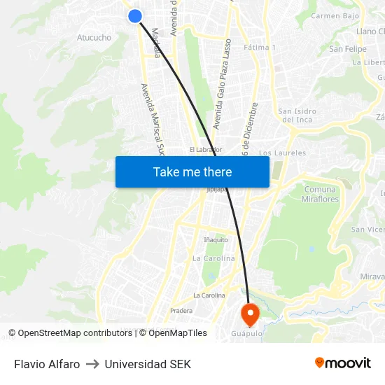 Flavio Alfaro to Universidad SEK map