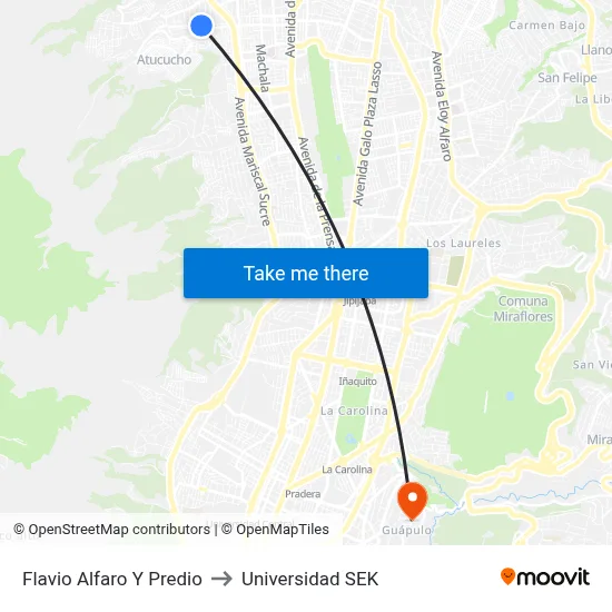 Flavio Alfaro Y Predio to Universidad SEK map