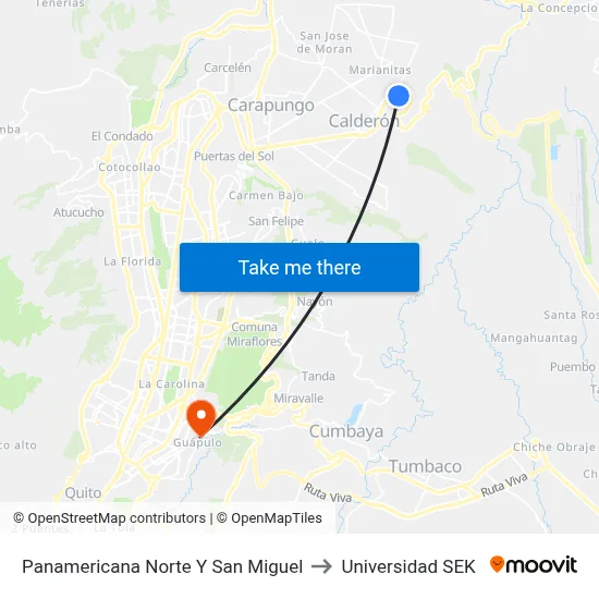 Panamericana Norte Y San Miguel to Universidad SEK map