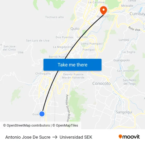 Antonio Jose De Sucre to Universidad SEK map