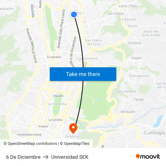 6 De Diciembre to Universidad SEK map