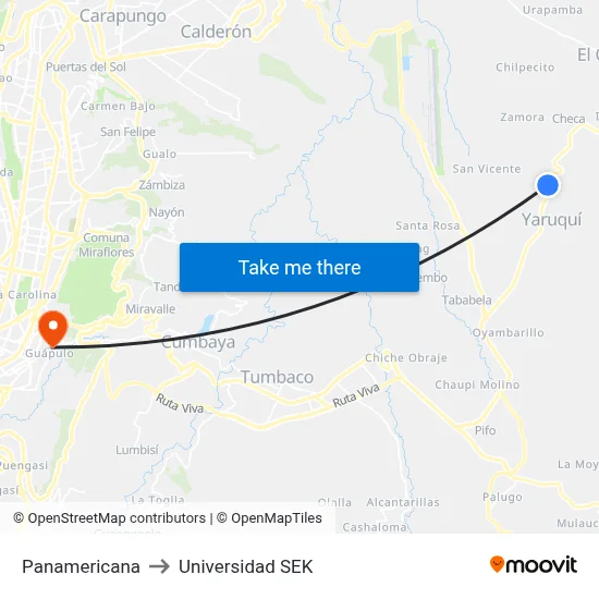 Panamericana to Universidad SEK map