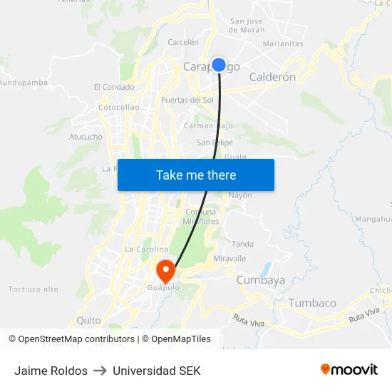 Jaime Roldos to Universidad SEK map