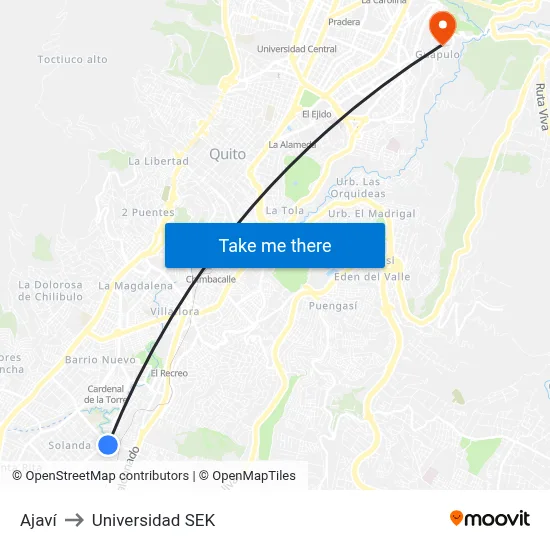 Ajaví to Universidad SEK map