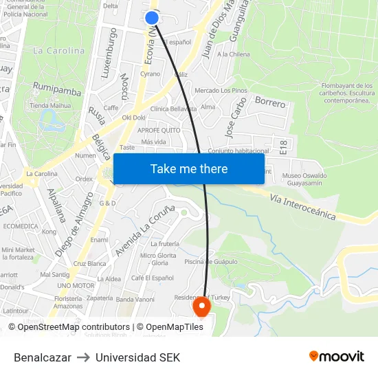 Benalcazar to Universidad SEK map