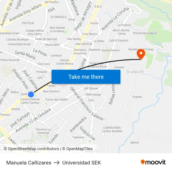Manuela Cañizares to Universidad SEK map