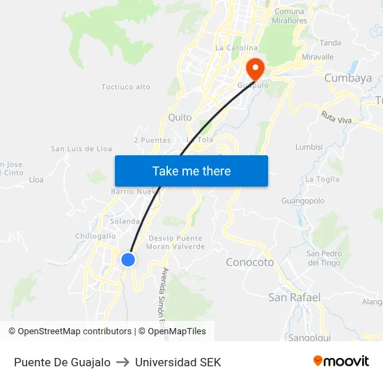 Puente De Guajalo to Universidad SEK map