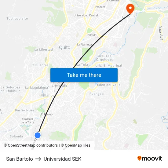 San Bartolo to Universidad SEK map