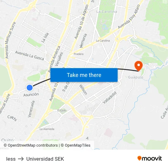 Iess to Universidad SEK map