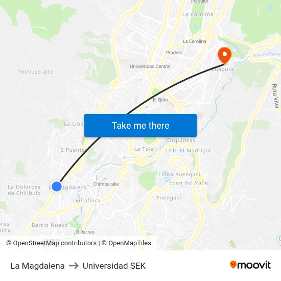 La Magdalena to Universidad SEK map