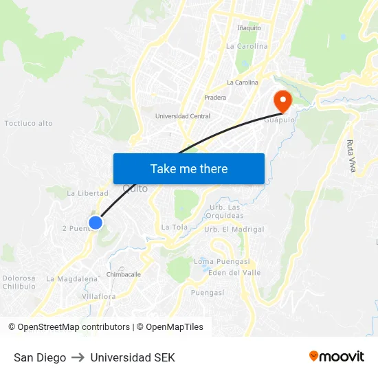 San Diego to Universidad SEK map