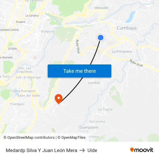 Medardp Silva Y Juan León Mera to Uide map
