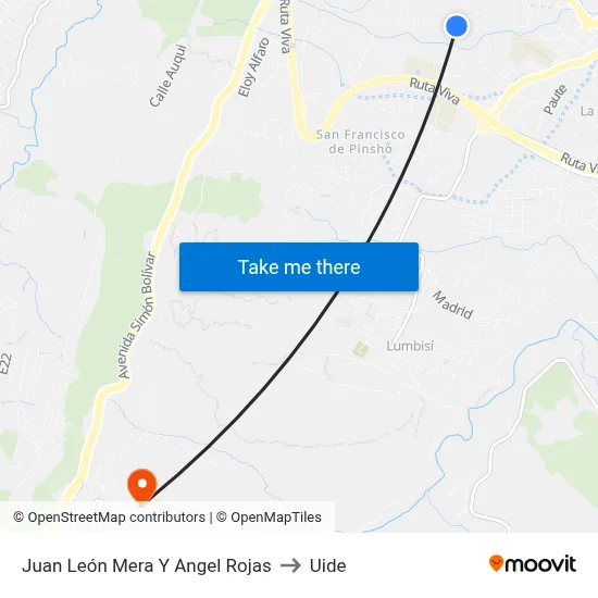 Juan León Mera Y Angel Rojas to Uide map