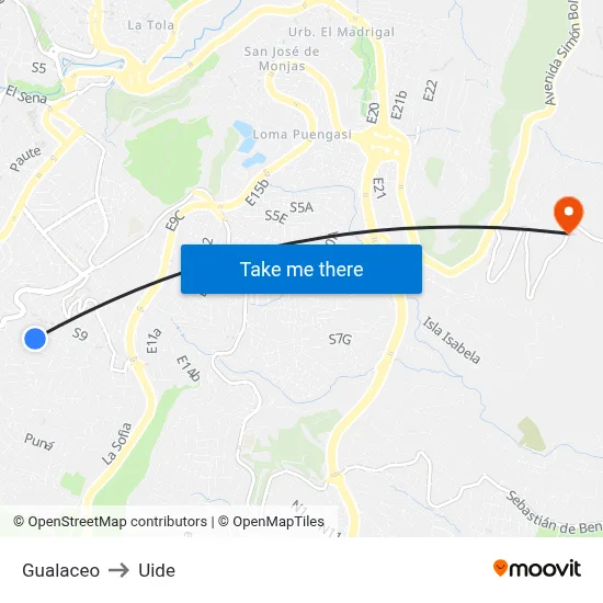 Gualaceo to Uide map