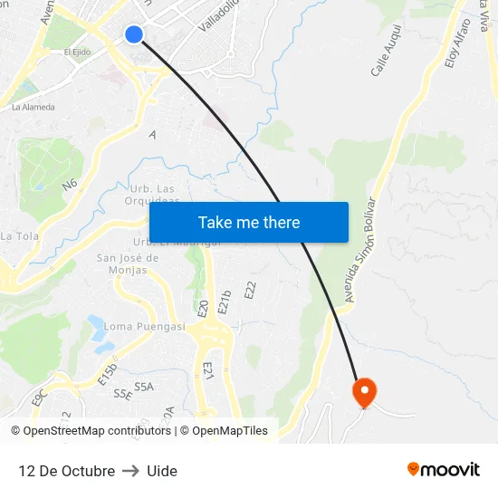 12 De Octubre to Uide map