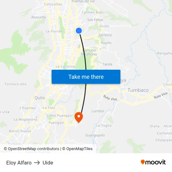 Eloy Alfaro to Uide map