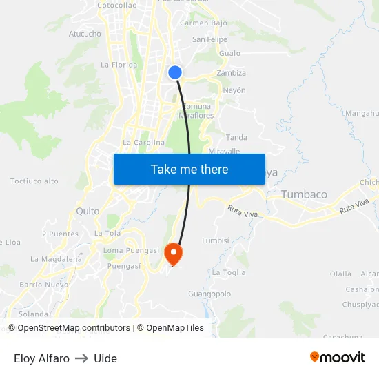 Eloy Alfaro to Uide map