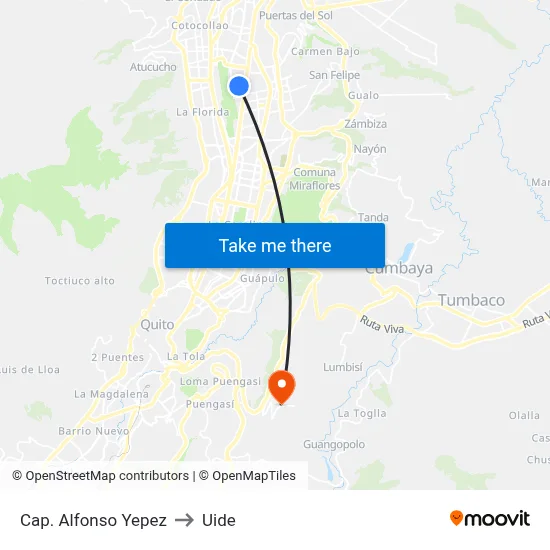 Cap. Alfonso Yepez to Uide map