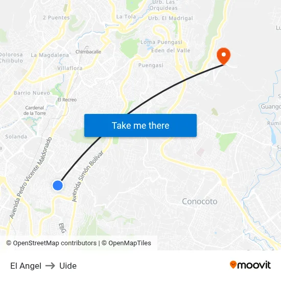 El Angel to Uide map
