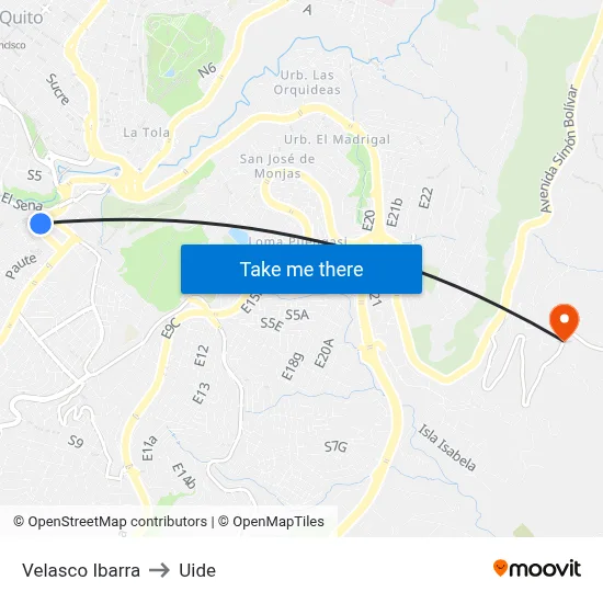 Velasco Ibarra to Uide map