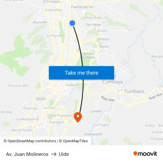 Av. Juan Molineros to Uide map